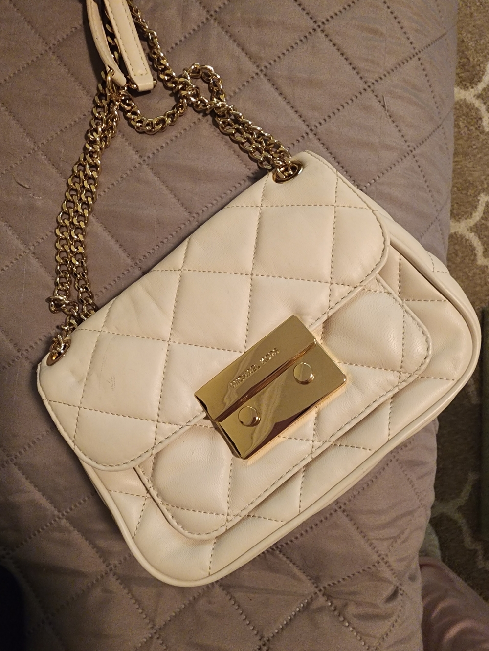 Michael Kors Cream Quilted Crossbody Bag with Gold Hardware